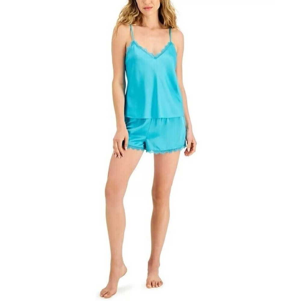 INC Satin Pajama Set – Turquoise Cami & Shorts with Lace Trim Size XXL NWT